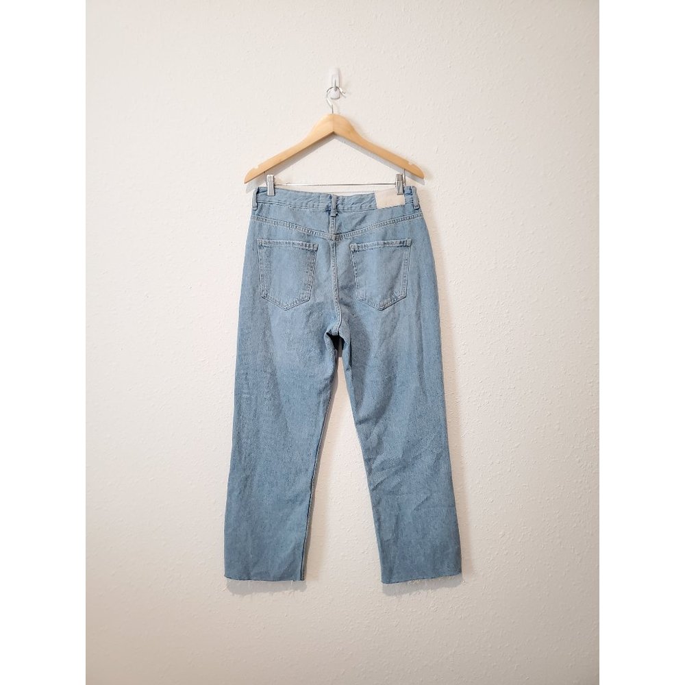 Zara Light Wash Distressed High Rise Straight Jeans 10 - Picture 5 of 8